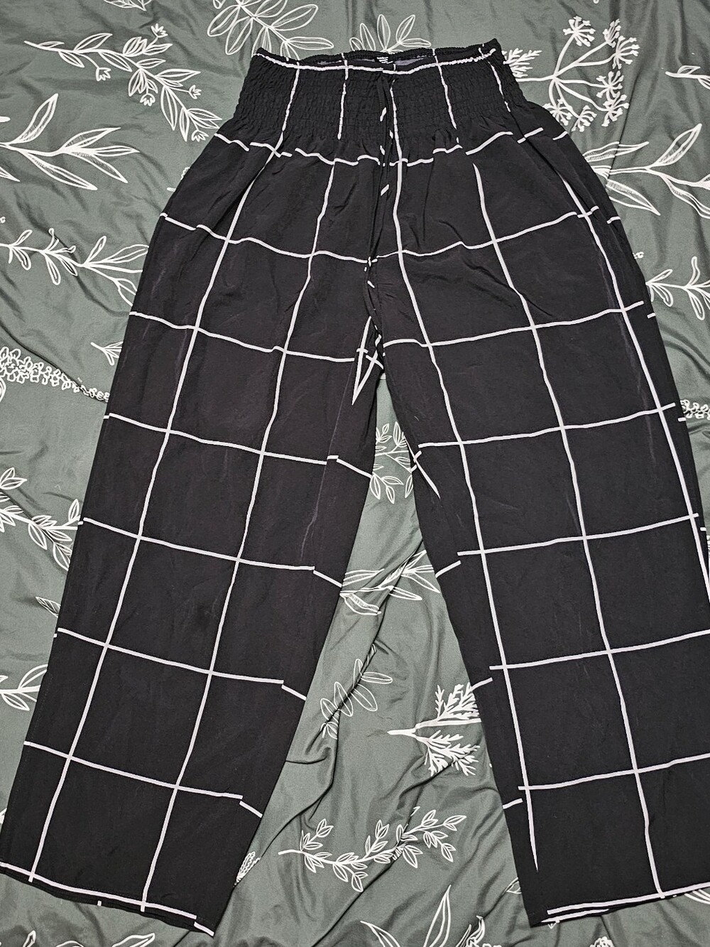 Smocked Grid Pants